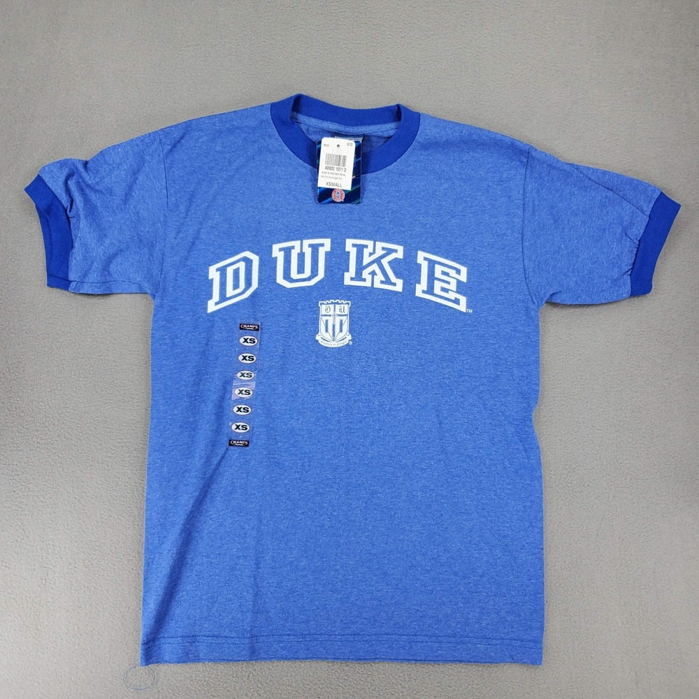 Champs Duke University Ringer T-Shirt Adult XS Blue‎ Heathered Vintage NEW